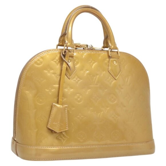 LOUIS VUITTON Monogram Vernis Alma PM Hand Bag Beige Poodle M91751 Auth 122637BR - Picture 1 of 16